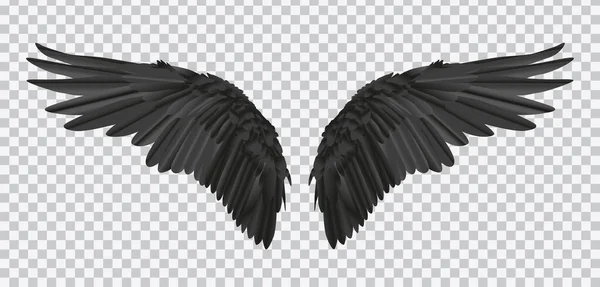 透明背景下的一对黑色现实翅膀 — 图库矢量图片
