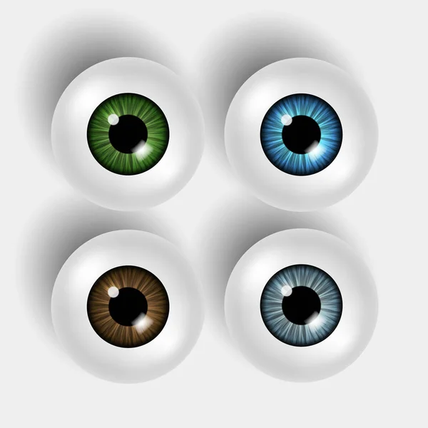 Conjunto Cuatro Vector Ojos Brillantes Con Iris Colores Sobre Fondo — Vector de stock