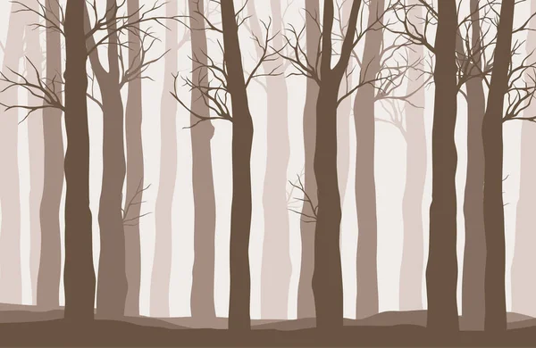 Paisaje Forestal Vectorial Con Siluetas Marrones Árboles — Vector de stock