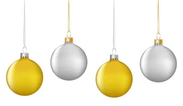 白色背景上挂着金色和银色圣诞球的矢量逼真装饰边框 — 图库矢量图片