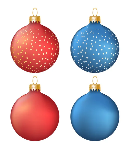 Set Van Vier Blauwe Rode Kerstballen Vector Illustratie — Stockvector