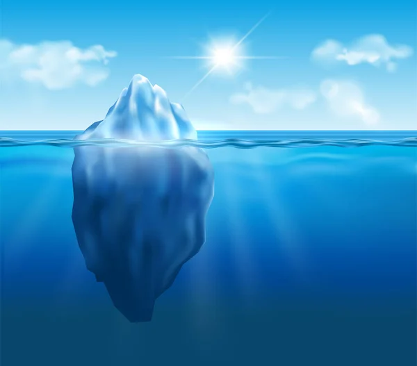 Iceberg Vectoriel Flottant Dans Océan Bleu Avec Soleil Nuages Dans — Image vectorielle