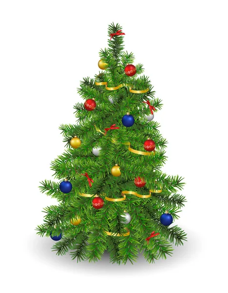 Albero Natale Decorato Realistico Vettoriale Isolato Sfondo Bianco — Vettoriale Stock