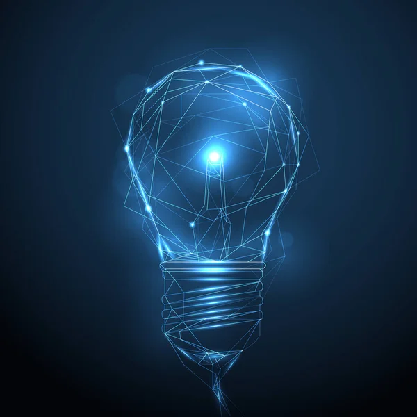 Vektor Polygonales Drahtgestell Leuchtet Glühbirne Innovation Technologie Kreativität — Stockvektor
