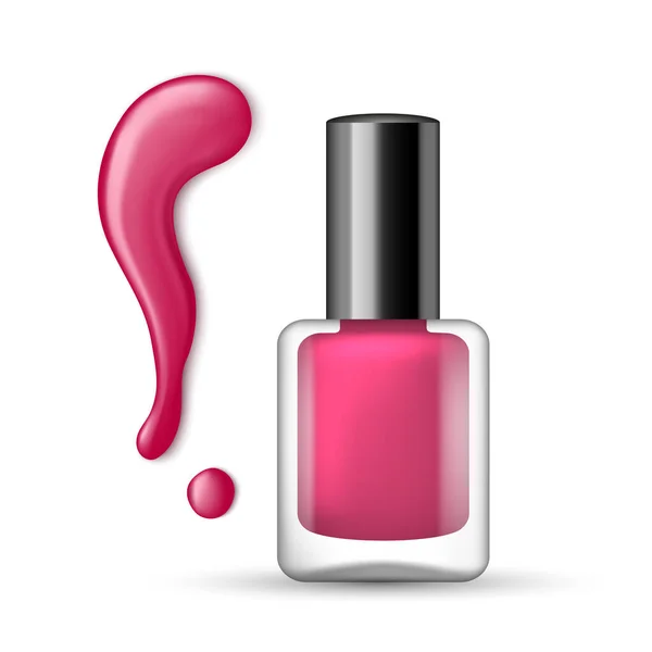 Vector realistic bottle with pink nail polish and shiny smear isolated on white background