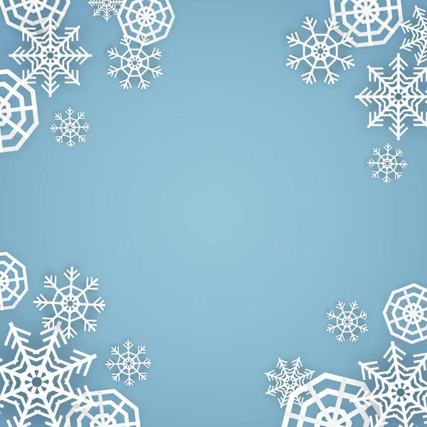 Papier Vectoriel Style Coupe Flocons Neige Blancs Sur Fond Bleu — Image vectorielle
