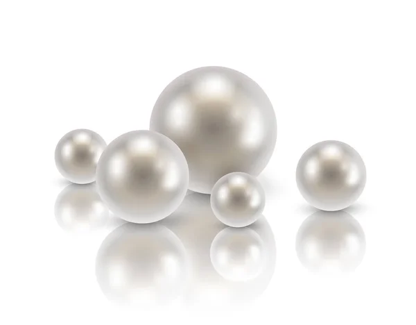Vector Group Realistic Shiny Luxurious Pearls Reflections Isolated White Background — Stock Vector