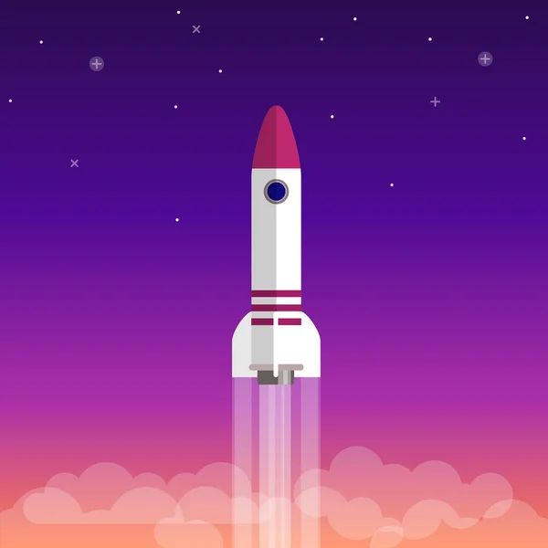 Vector Flat Rocket Launching Space Startup Project Launch Innovation Concept — Stock Vector