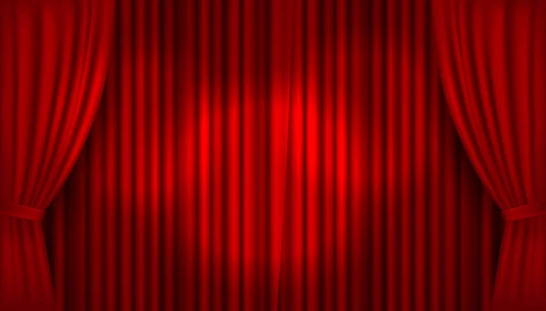 Scène Lumineuse Réaliste Vectorielle Avec Rideaux Ouverts Velours Rouge — Image vectorielle