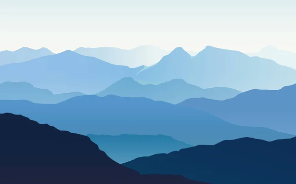 Paisagem Vetorial Com Silhuetas Azuis Colinas Montanhas Com Céu Azul —  Vetores de Stock