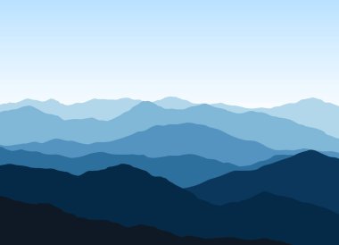 Dağların mavi sisli siluetleriyle vektör manzarası