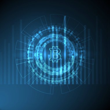 Bitcoin sembollü mavi soyut vektör kripto para birimi temalı resimleme
