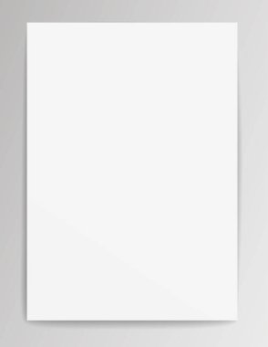 Gri arka planda izole edilmiş gerçekçi gölgesi olan boş bir sayfa vektörü