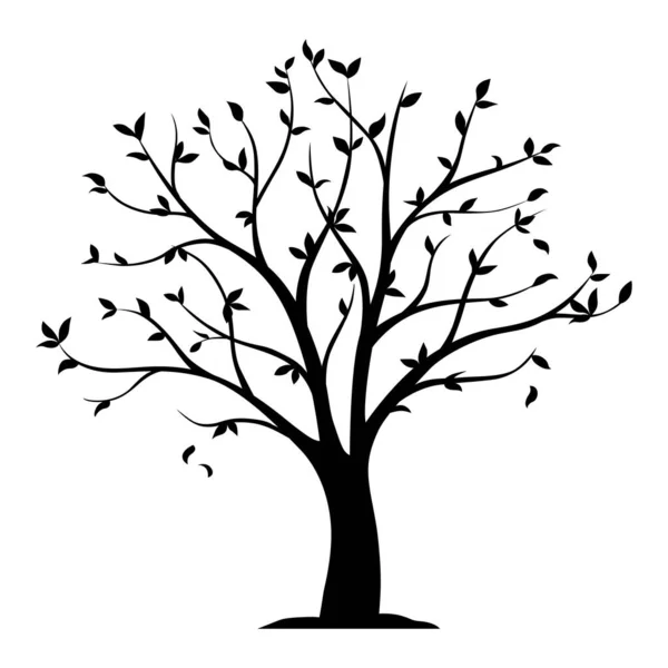 白地に葉が孤立した木の黒いベクトルシルエット — ストックベクタ