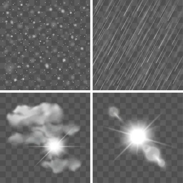 Conjunto Texturas Meteorológicas Realistas Vectoriales Nieve Lluvia Cielo Nublado Sol — Archivo Imágenes Vectoriales