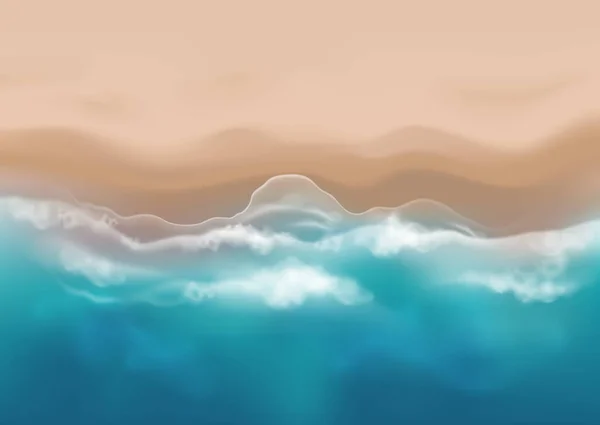 Вектор Красивый Реалистичный Вид Сверху Иллюстрация Песчаного Летнего Пляжа Шаблон — стоковый вектор