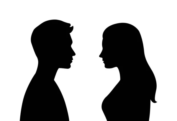 Vector simple silhouettes or icons of two people - woman and man facing each other - relationship, conversation, gender