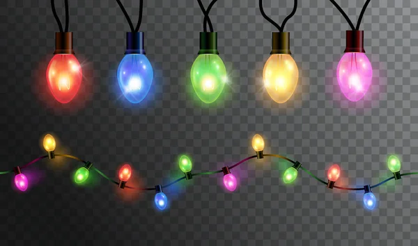 Vetor Realista Brilhando Luzes Natal Coloridas Padrão Sem Costura Lâmpadas —  Vetores de Stock