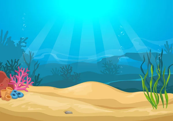 Cartone Animato Vettoriale Colorato Paesaggio Subacqueo Con Piante Marine Coralli — Vettoriale Stock