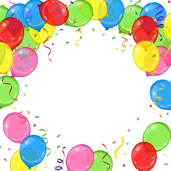 Vector Cartoon Balloons Streamers Confetti Frame Your Birthday Card Party — Stock Vector