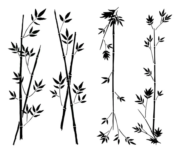 黒ベクトル手は白い背景に孤立装飾竹の境界やフレーム要素を描いた — ストックベクタ