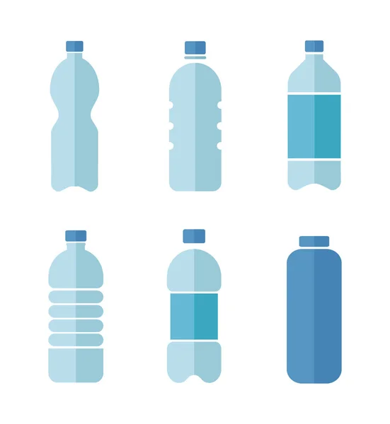 Blue Vector Flat Design Icons Set Plastic Bottles Clean Water — Stock Vector