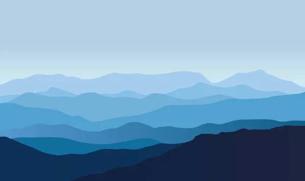 Paisagem Vetorial Azul Com Silhuetas Montanhas Nebulosas — Vetor de Stock