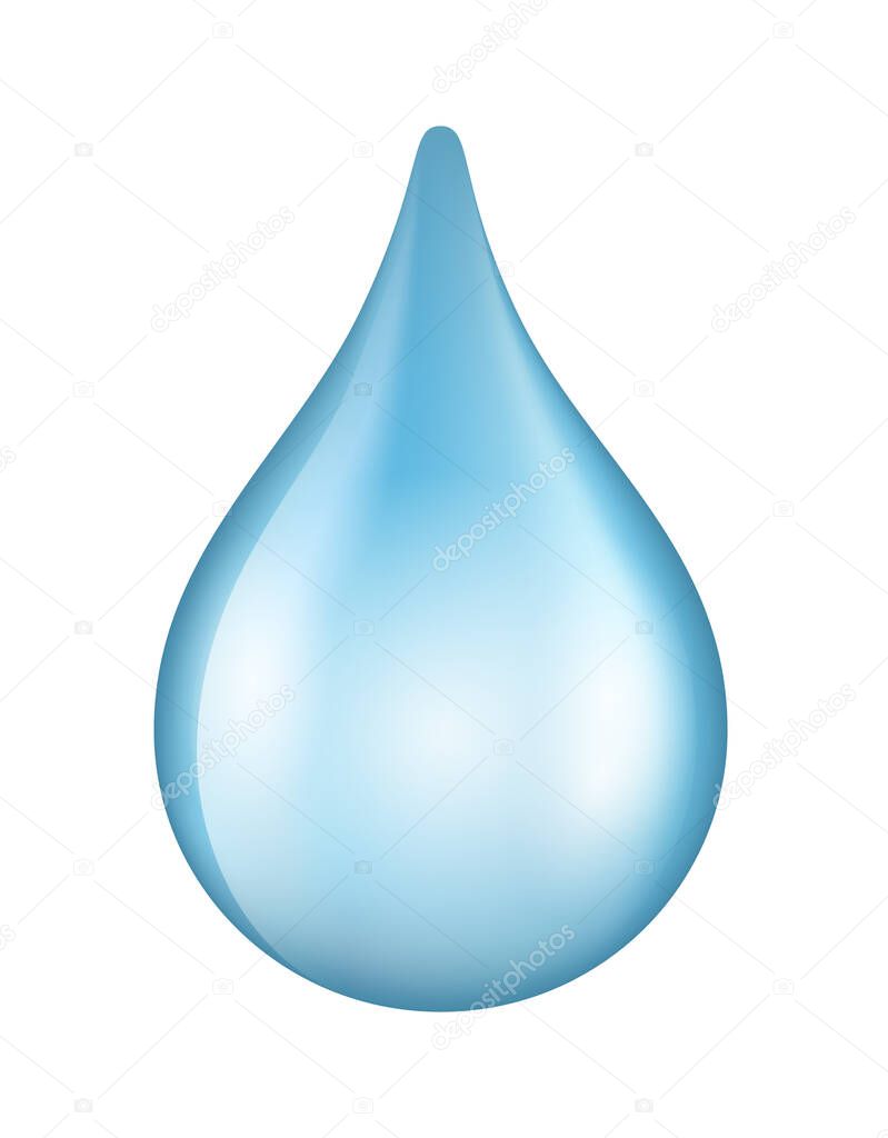 Vector shiny blue water drop icon isolated on white background
