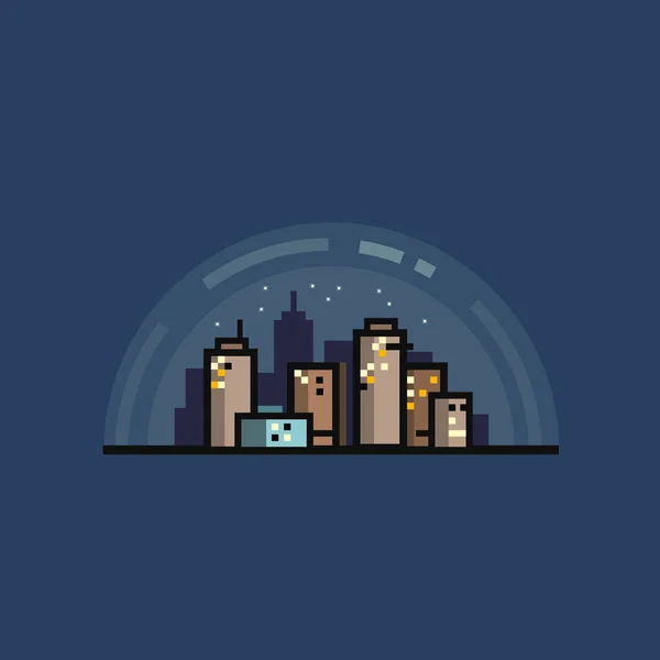 Ilustración Vectorial Plana Minimalista Icono Escena Nocturna Ciudad Con Rascacielos — Archivo Imágenes Vectoriales