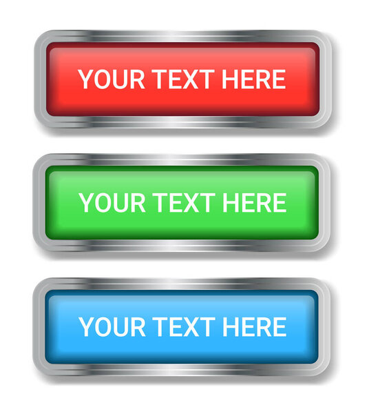 Набор из трех ярких красочных трехмерных кнопок для вашего сайта или приложения