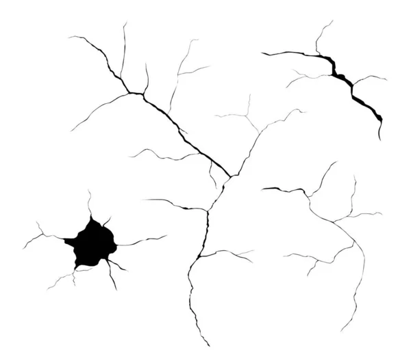 Set Black Vector Cracks Holes Isolated White Background — Stock Vector
