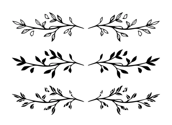 Beyaz arkaplanda izole edilmiş vektör eli dekoratif siyah çerçeve elementleri veya bölücüler kümesi