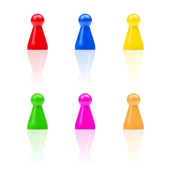 矢量现实的一组彩色棋盘游戏人物或团队成员隔离在白色背景下 — 图库矢量图片