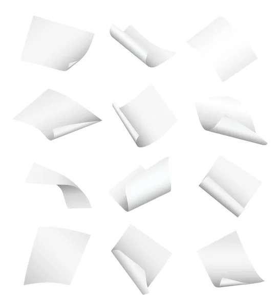 Набір Векторних Білих Порожніх Паперів Літають Або Падають Різних Положеннях — стоковий вектор