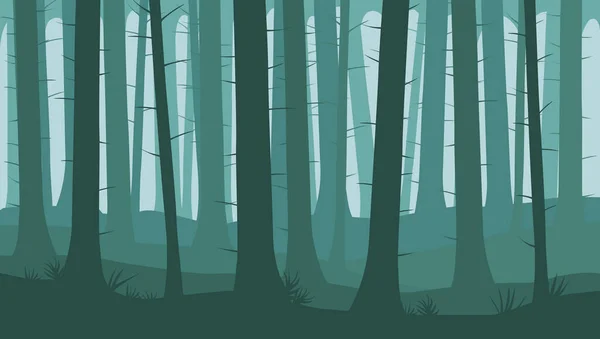 Lansekap Dengan Siluet Pohon Hutan Gambar Vektor Kartun - Stok Vektor