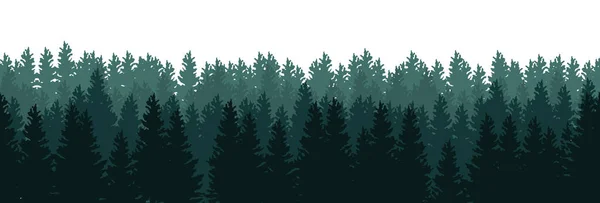 Silhuetas Árvores Floresta Sobre Fundo Branco Panorama Vetorial Sem Costura — Vetor de Stock