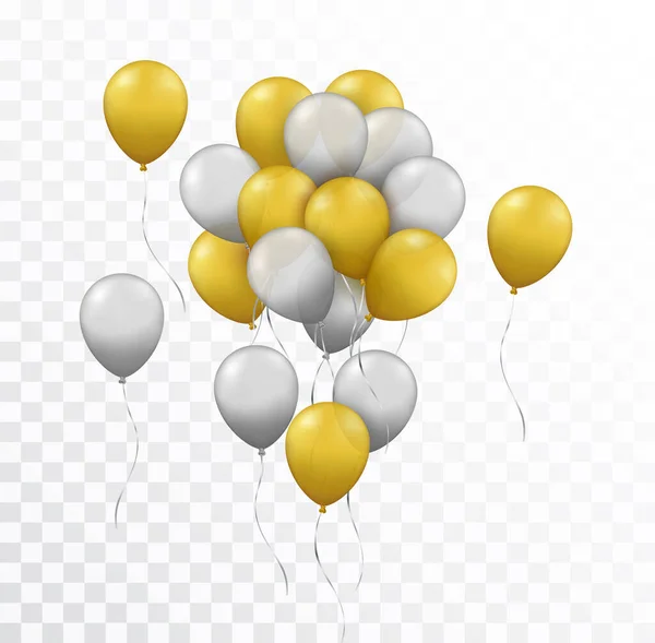 Groupe Réaliste Vectoriel Ballons Dorés Argentés Isolés Sur Fond Transparent — Image vectorielle