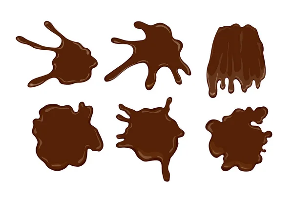 Vector Gotas Chocolate Desenhos Animados Manchas Conjunto Isolado Fundo Branco — Vetor de Stock