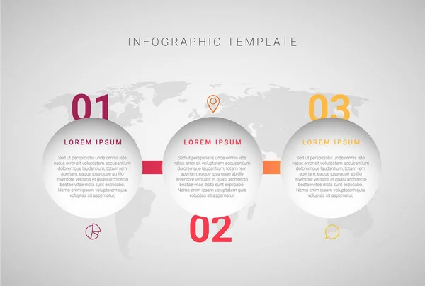 Vector Modern Infographic Template Three Steps World Map Background — Stock Vector