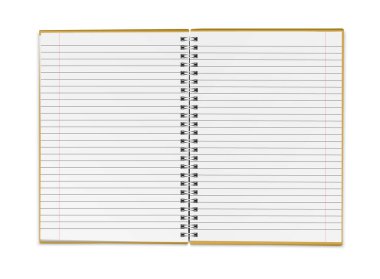 Beyaz arkaplanda izole edilmiş boş çizgili kağıt defteri