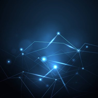 Mavi vektör soyut çizim parlayan noktalarla parlayan çokgen ağ - bağlantı ağı veya gelecekteki teknoloji kavramı
