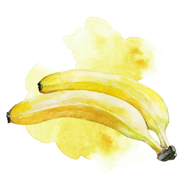Mão Pintado Aquarela Bananas Ilustração Com Manchas Artísticas Amarelas Fundo — Fotografia de Stock
