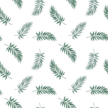 Beyaz arkaplanda suluboya biçiminde yeşil yapraklı vektörsüz desen