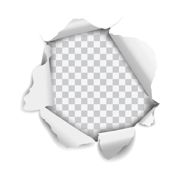 Beyaz Arkaplanda Izole Edilmiş Kağıtta Yırtılan Vektör Gerçekçi Delik — Stok Vektör