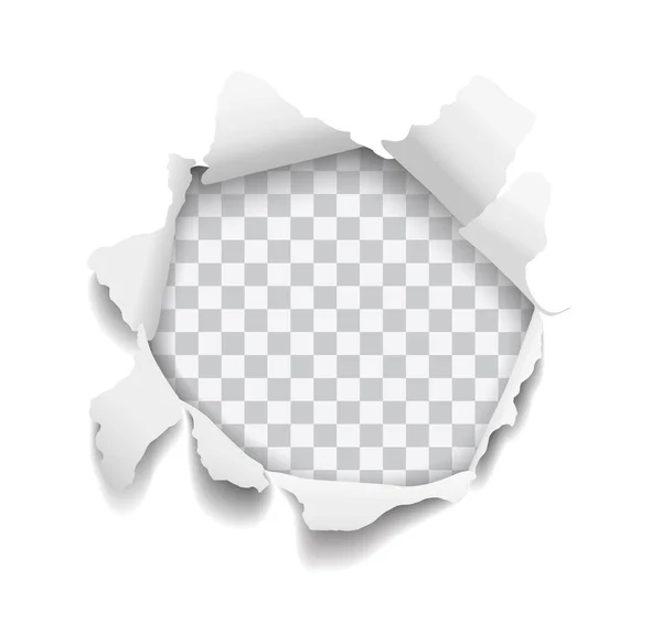 Διάνυσμα Ρεαλιστική Τρύπα Σχισμένο Λευκό Χαρτί Κατσαρές Άκρες Διαφανές Φόντο — Διανυσματικό Αρχείο