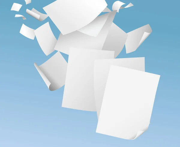 Flying Blank Papers Blue Sky Vector Illustration Paperwork Office Documents — Vector de stock