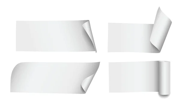 Conjunto Quatro Faixas Papel Vetorial Branco Banners Com Cantos Laminados — Vetor de Stock