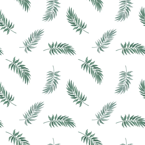 Vector Seamless Pattern Green Leaves Watercolor Style White Background — Stock Vector