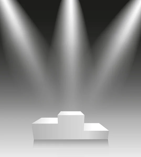 Scène Vectorielle Avec Escaliers Pour Gagnants Projecteurs Avec Fond Sombre — Image vectorielle