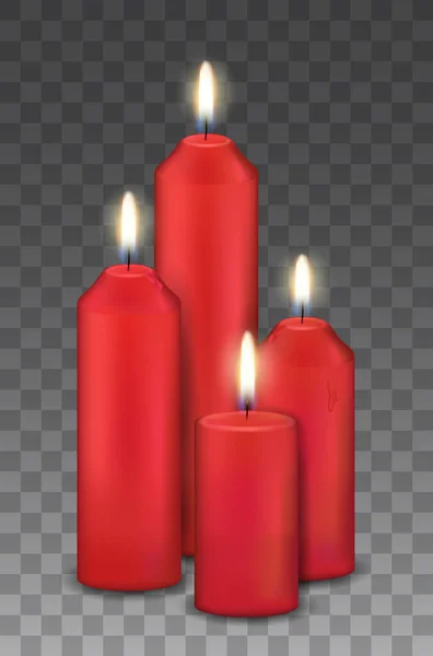 Vector Grupo Realista Cuatro Velas Ardientes Rojas Advenimiento Decoraciones Navidad — Vector de stock
